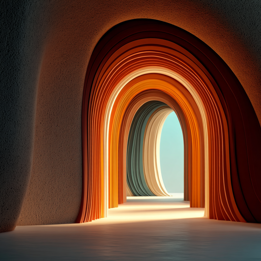 Young person on colorful wave path